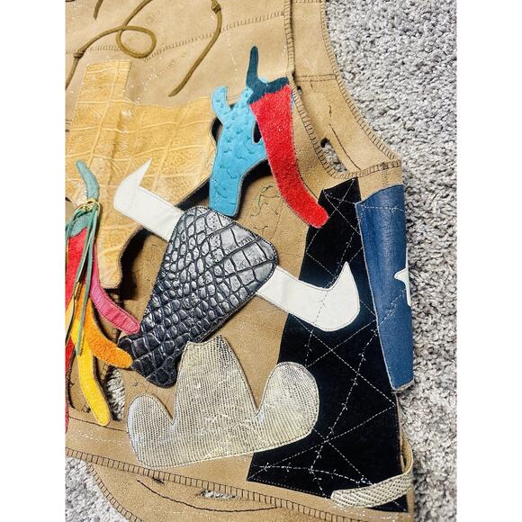 RARE Custom Leather Applique Texas Scenic Suede Vest Lifestyle Texan Cowboy - Picture 6 of 14